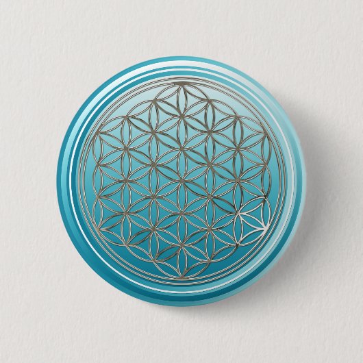 Blume des Lebens / Lebensgefühl - SILVER Cyan Button (Vorderseite)