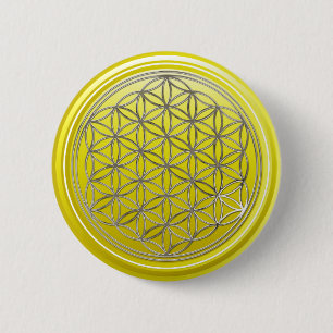 Blume des Lebens / Lebensgefühl - SILVER gelb Button