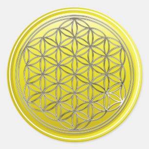 Blume des Lebens / Lebensgefühl - SILVER gelb Runder Aufkleber