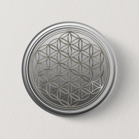 Blume des Lebens / Lebensgefühl - SILVER grau Button (Vorderseite)