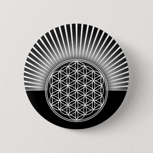 Blume des Lebens / Lebensgefühl - weiße Strahlen Button (Vorderseite)