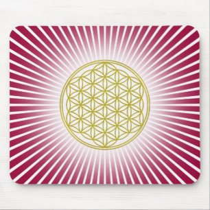 Blume des Lebens / Lebensgefühl - weiße Strahlen Mousepad