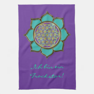 Blume des Lebens - LOTUS BLÜTE türkis + Dein Text Handtuch