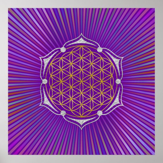 Blume des Lebens - Lotus gold silber Poster (Vorne)