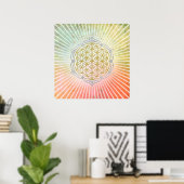 Blume des Lebens - Lotus gold silber Poster (Heimbüro)