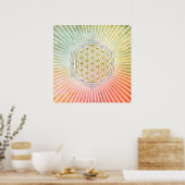 Blume des Lebens - Lotus gold silber Poster (Küche)