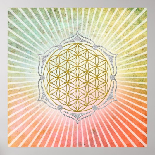 Blume des Lebens - Lotus gold silber Poster (Vorne)