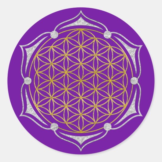 Blume des Lebens - Lotus gold silber Runder Aufkleber (Vorderseite)