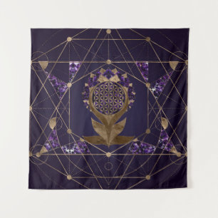 Blume des Lebens Lotus - Heilige Geometrie Wandteppich