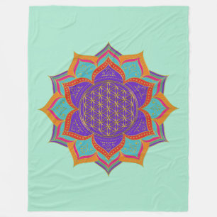 Blume des Lebens - LOTUS-Ornamente - Gold I Fleecedecke