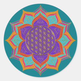 Blume des Lebens - LOTUS-Ornamente - Gold I Runder Aufkleber