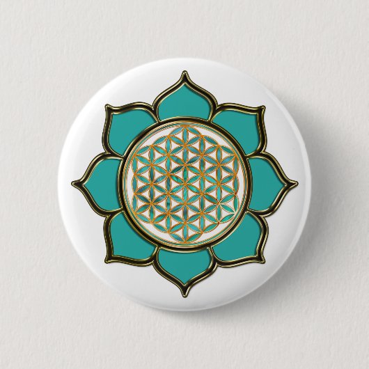 Blume des Lebens Lotus - türkis / transparent Button (Vorderseite)