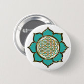Blume des Lebens Lotus - türkis / transparent Button (Vorne & Hinten)