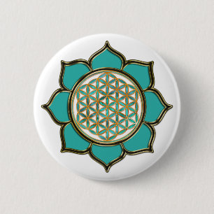 Blume des Lebens Lotus - türkis / transparent Button