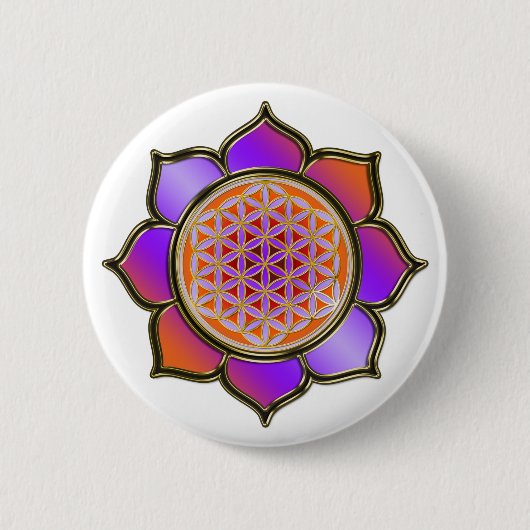 Blume des Lebens Lotus - violet orange / trans. Button (Vorderseite)