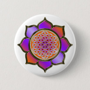 Blume des Lebens Lotus - violet orange / trans. Button