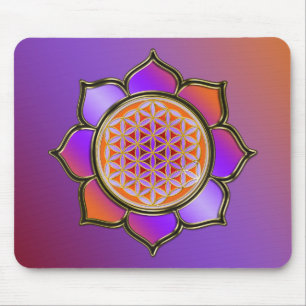 Blume des Lebens Lotus - violett orange / farbig Mousepad