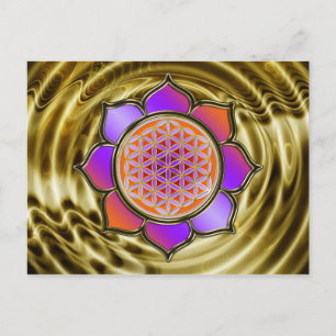 Blume des Lebens Lotus - violett orange / golden Postkarte