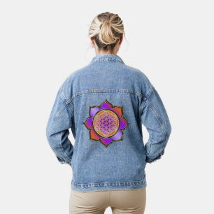 Blume des Lebens - Lotus Violett Orange Jeansjacke