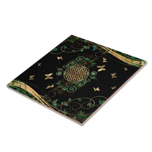 Blume des Lebens - Malachite Swirl und Schmetterli Fliese (Seite)