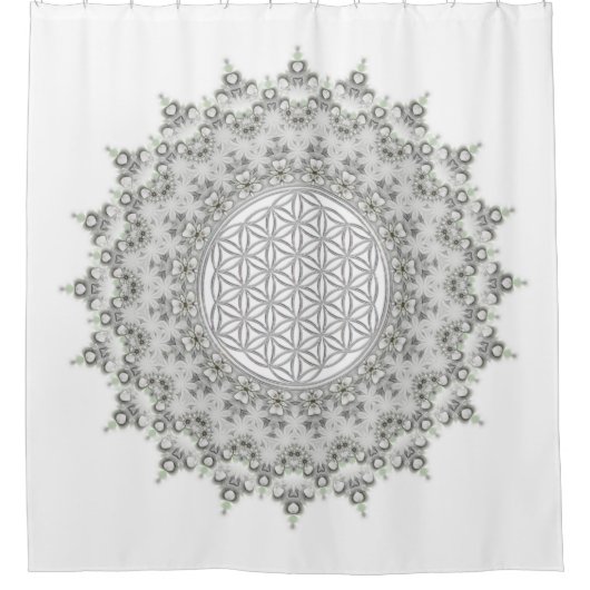 Blume des Lebens - Mandala graues Grün Duschvorhang (Vorderseite)