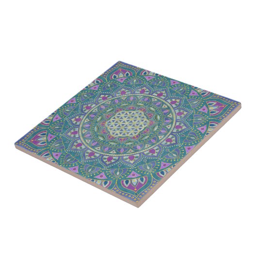Blume des Lebens - Mandala Indien Stil 1 Fliese (Seite)