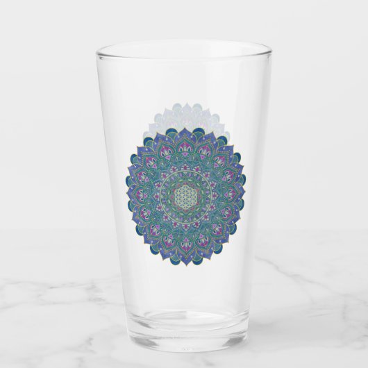 Blume des Lebens - Mandala Indien Stil 1 Glas (Vorderseite)