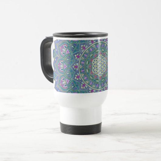 Blume des Lebens - Mandala Indien Stil 1 Reisebecher (Vorderseite Links)