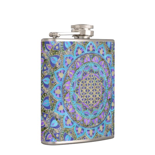 Blume des Lebens - Mandala Indien Stil 2 Flachmann (Rechts)