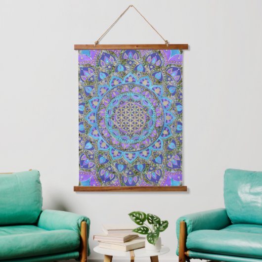 Blume des Lebens - Mandala Indien Stil 2 Wandteppich Mit Holzrahmen (Wohnzimmer)