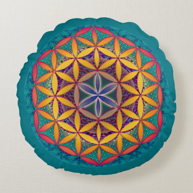 Blume des Lebens Mandala Rundes Kissen (Vorderseite)