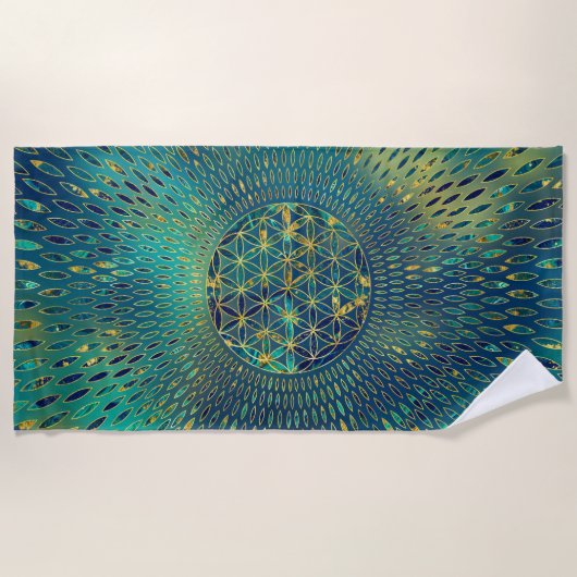 Blume des Lebens Marmor und Gold Strandtuch (Vorderseite)