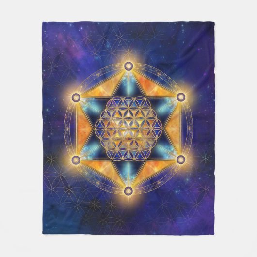 Blume des Lebens Merkaba Stern - Heilige Geometrie Fleecedecke (Vorderseite)