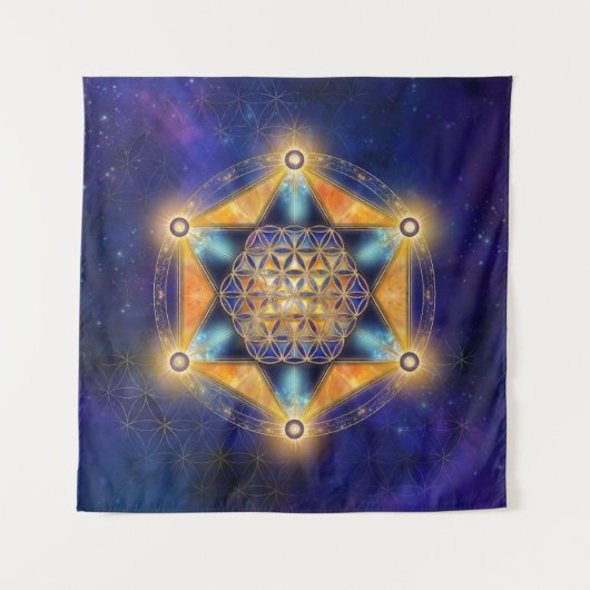 Blume des Lebens Merkaba Stern - Heilige Geometrie Wandteppich (Vorderseite)