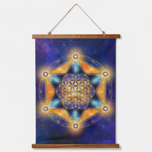 Blume des Lebens Merkaba Stern - Heilige Geometrie Wandteppich Mit Holzrahmen