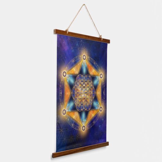 Blume des Lebens Merkaba Stern - Heilige Geometrie Wandteppich Mit Holzrahmen (Gewinkelt)