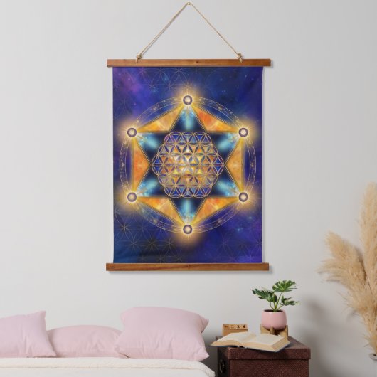 Blume des Lebens Merkaba Stern - Heilige Geometrie Wandteppich Mit Holzrahmen (Schlafzimmer)