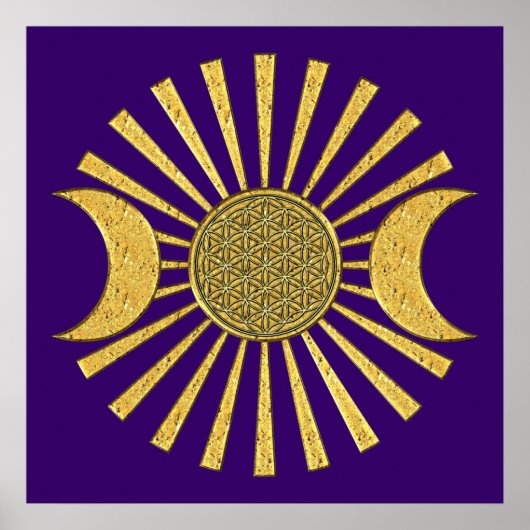 Blume des Lebens mit dem Mond Poster (Vorne)