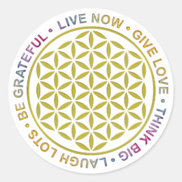Blume des Lebens mit Lebensregeln Runder Aufkleber