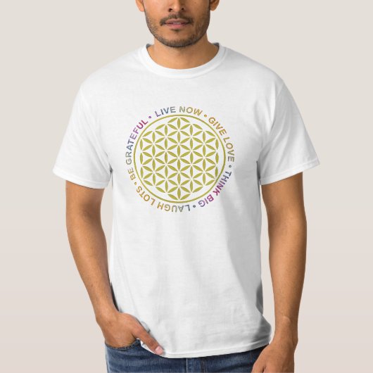 Blume des Lebens mit Regeln des Lebens T-Shirt (Vorderseite)