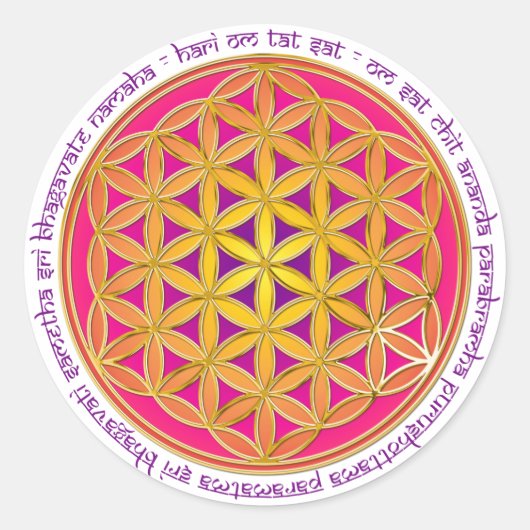 Blume des Lebens / Moola Mantra Runder Aufkleber (Vorderseite)