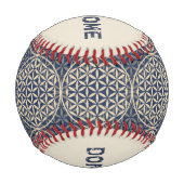Blume des Lebens - Muster der Briefmarke - blauer Baseball (Vorderseite)