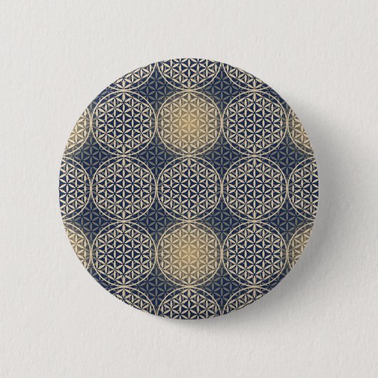 Blume des Lebens - Muster der Briefmarke - blauer Button (Vorderseite)
