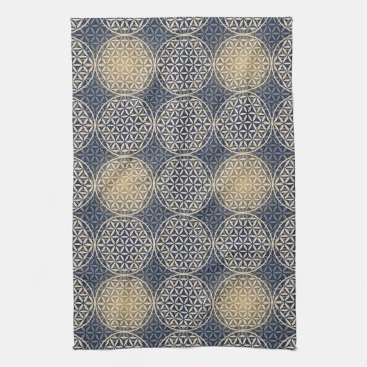 Blume des Lebens - Muster der Briefmarke - blauer  Handtuch (Vertikal)