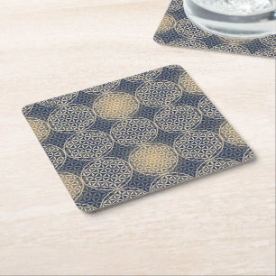 Blume des Lebens - Muster der Briefmarke - blauer  Rechteckiger Pappuntersetzer