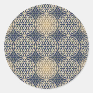Blume des Lebens - Muster der Briefmarke - blauer Runder Aufkleber