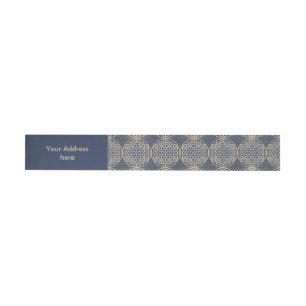 Blume des Lebens - Muster der Briefmarke - blauer  Rundum-Adressaufkleber