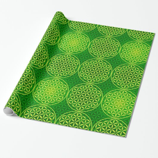 Blume des Lebens - Muster der Briefmarke - grün Geschenkpapier (Ungerollt)