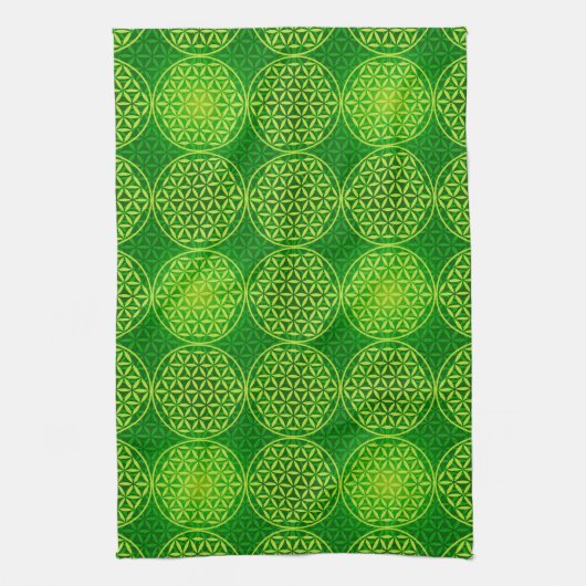 Blume des Lebens - Muster der Briefmarke - grün Geschirrtuch (Vertikal)