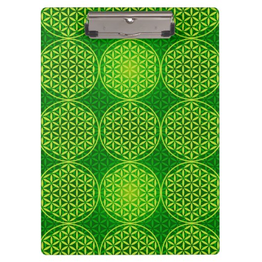 Blume des Lebens - Muster der Briefmarke - grün Klemmbrett (Vorderseite)
